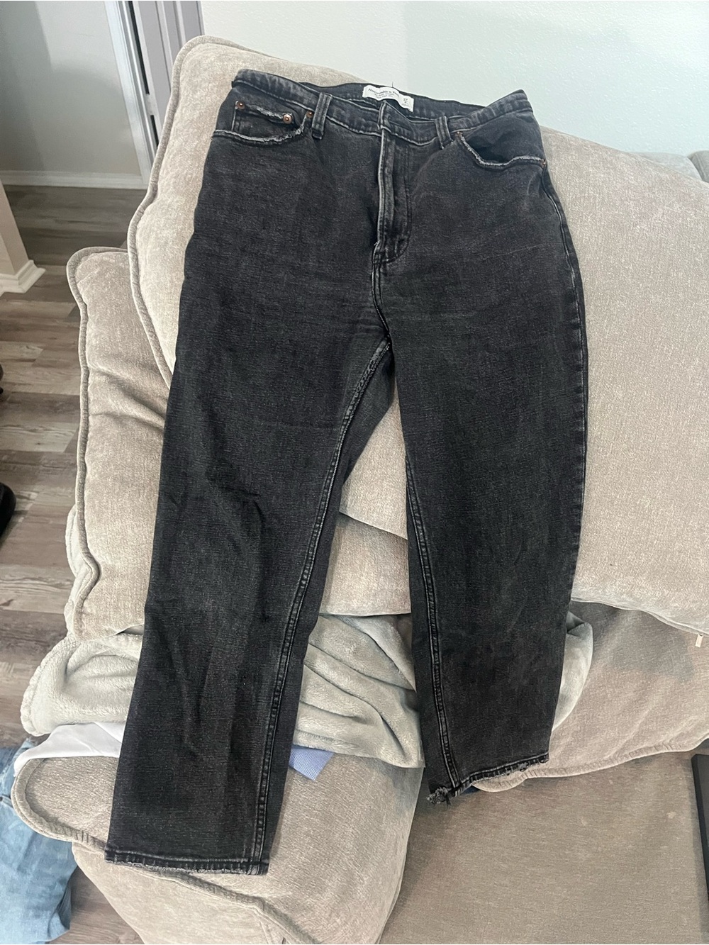 Womens Black Washed Straight-Leg Jeans